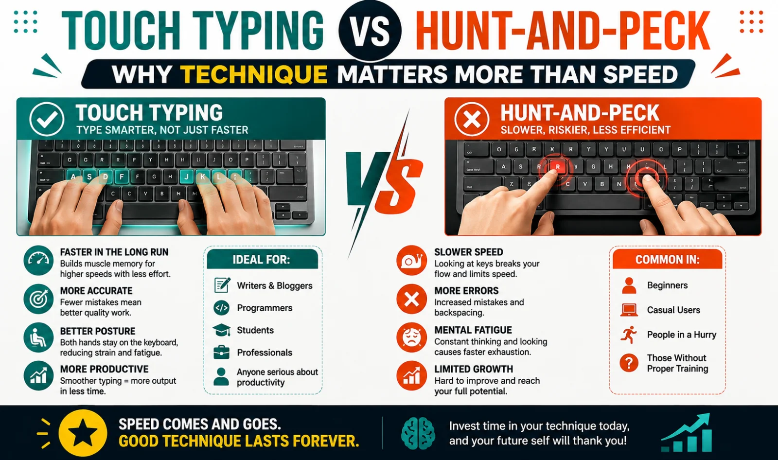 Touch Typing vs Hunt and Peck Why Technique Matters More Than Speed