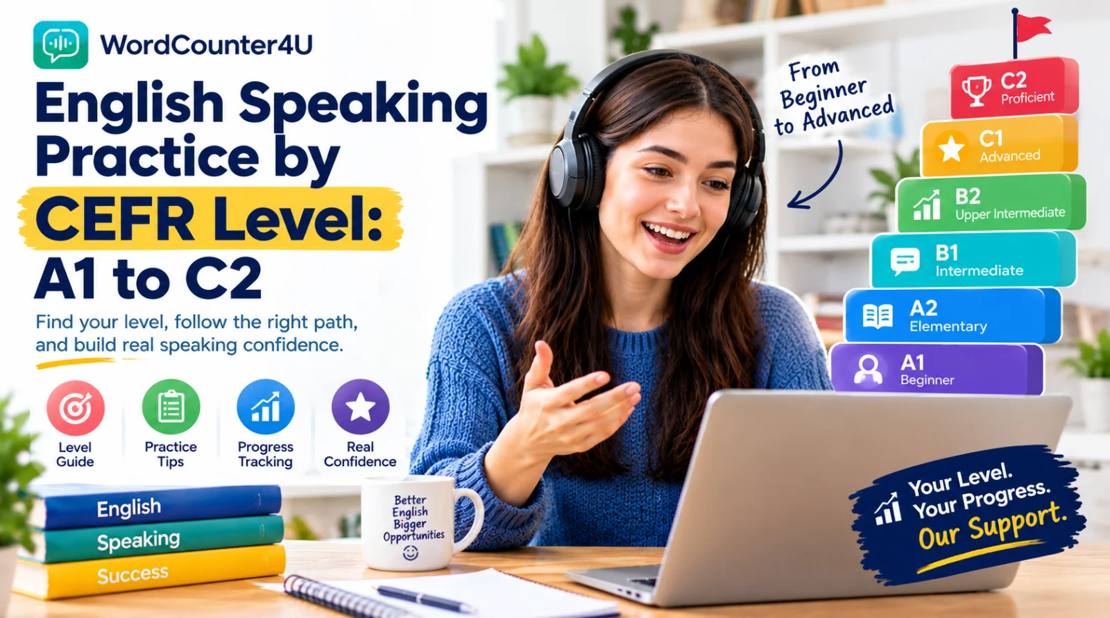 English speaking practice by CEFR level from A1 beginner to C2 proficient