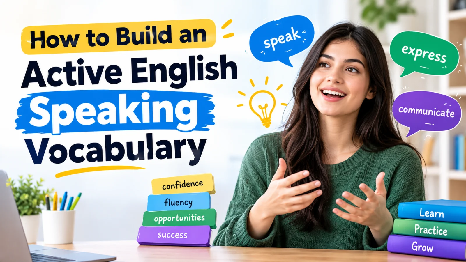 Learner building active English speaking vocabulary through a speaking exercise